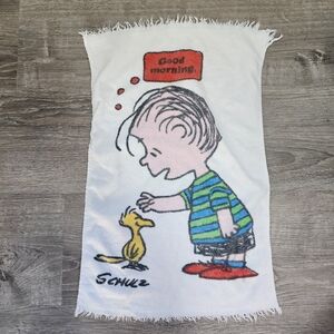 VTG 70s PEANUTS SNOOPY Hand Towel Good Morning Linus Woodstock